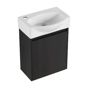 15.94 in. W x 11.22 in. D x 22.05 in. H Wall Mounted Bathroom Vanity in Black with White Resin Basin Top