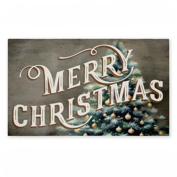 Vintage Merry Christmas Greeting Brown 18 in. x 30 in. Polyester Non-Slip Outdoor Door Mat