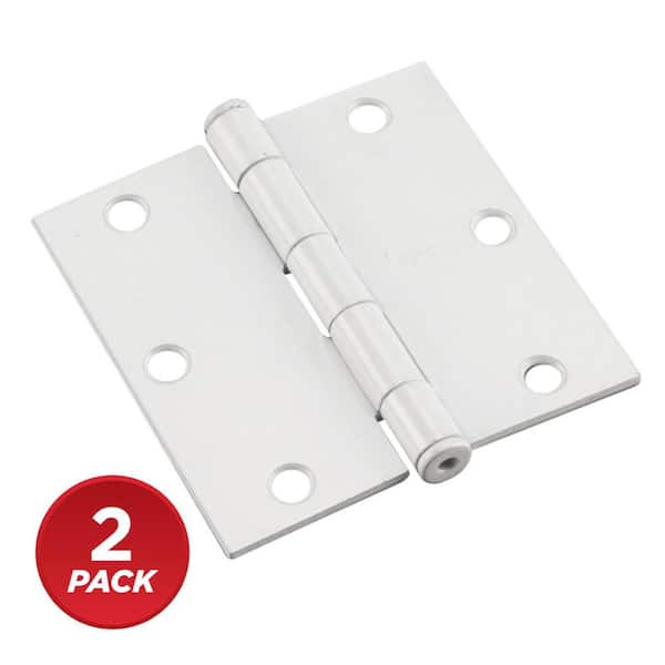 3-1/2 in. x 3-1/2 in. White Full Mortise Butt Hinge with Removable Pin (2-Pack)
