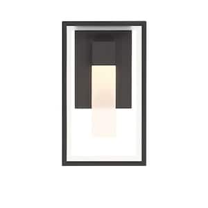 12 in. Black Outdoor Hardwire Wall Lantern Sconce with Integrated LED
