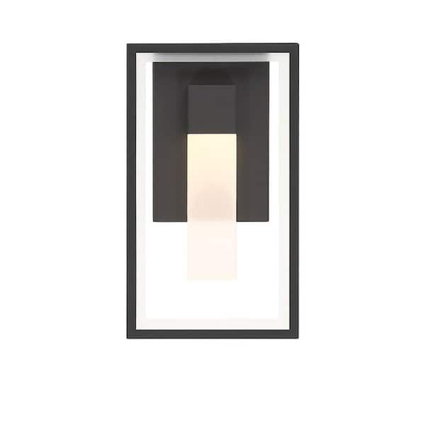 12 in. Black Outdoor Hardwire Wall Lantern Sconce with Integrated LED