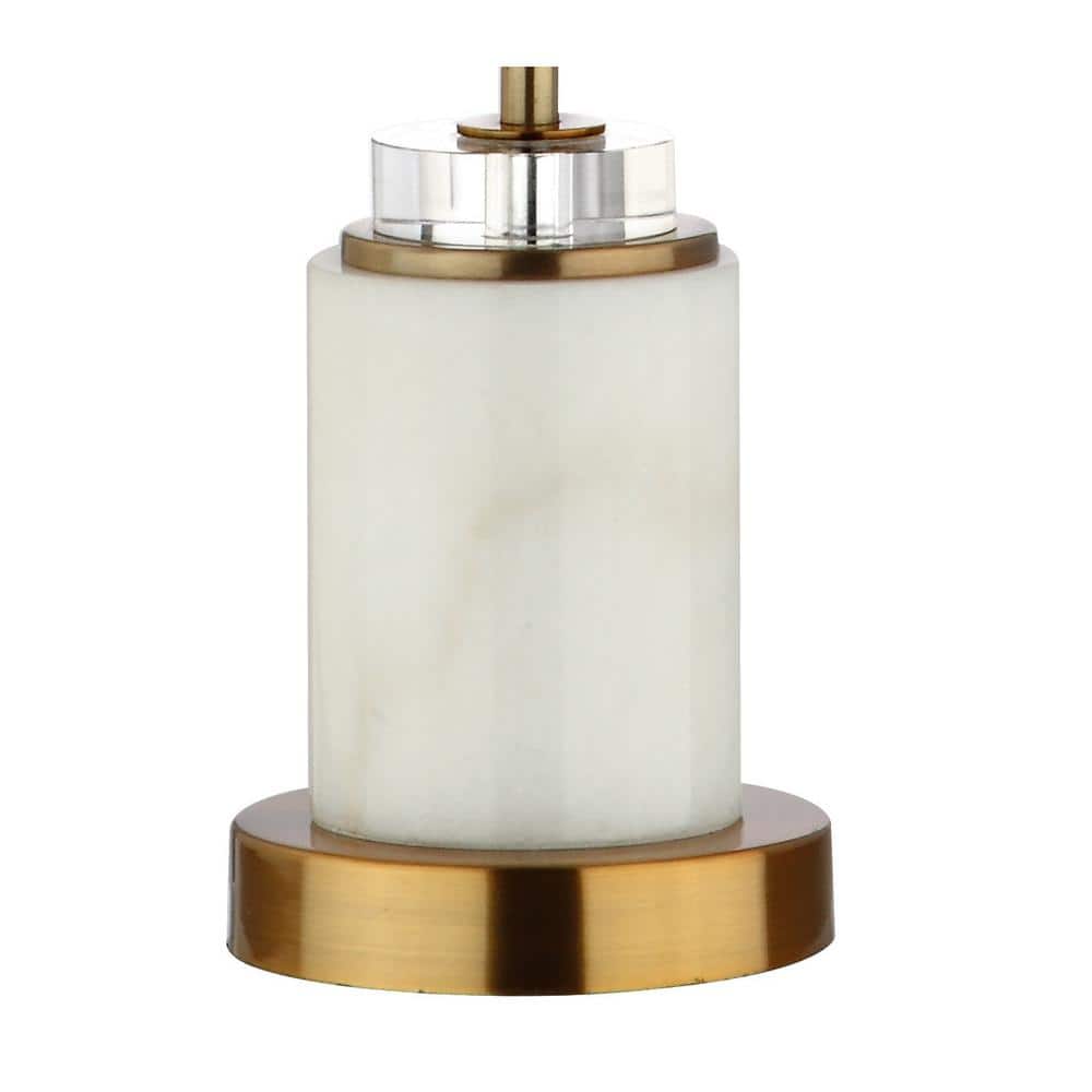 Elegant Transitional 27" Marble & Brass LED Table Lamp Set, White