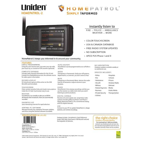 Uniden Homepatrol 2 Handheld Scanner