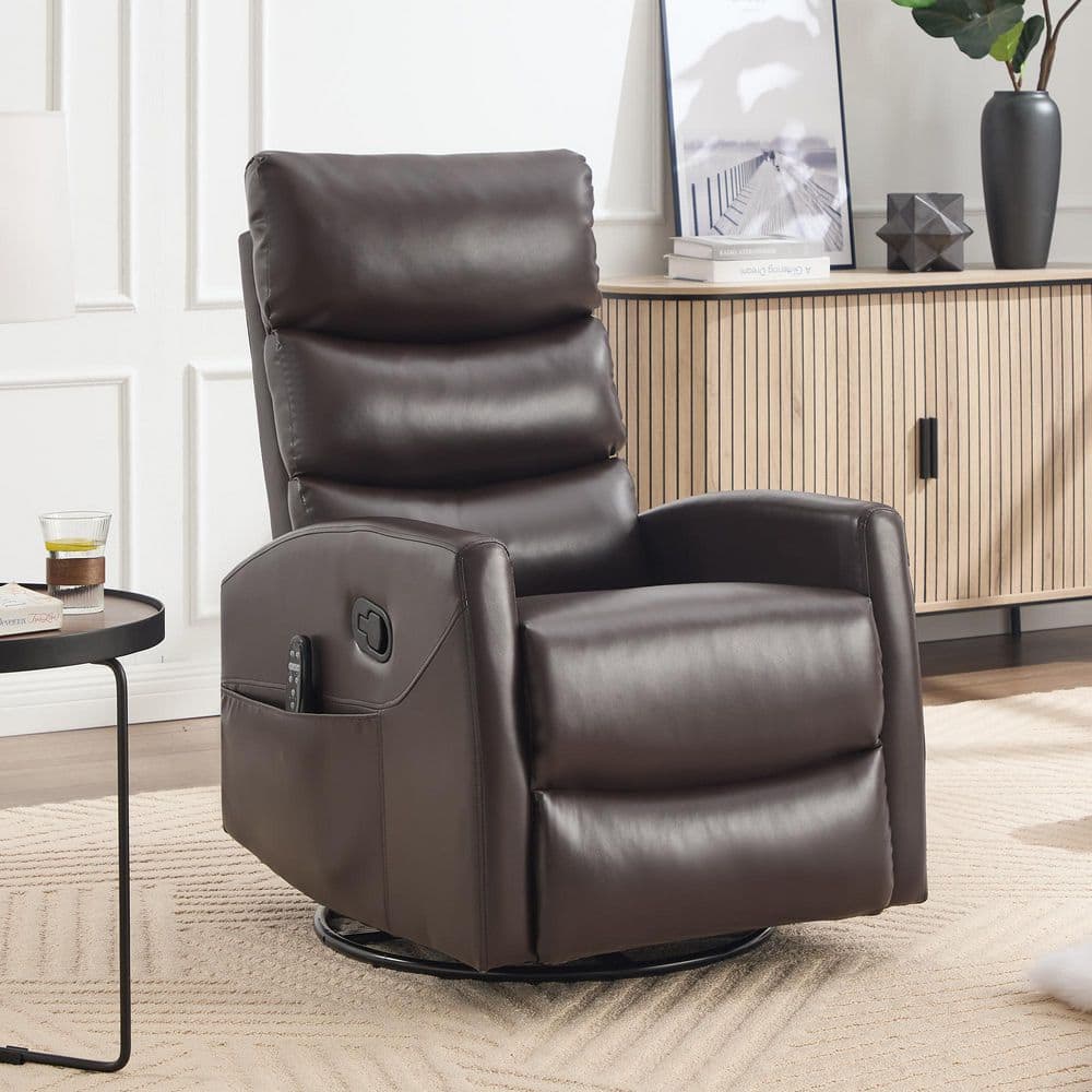 aisword Brown PU Leather Manual Swivel Recliner Rocker Chair with