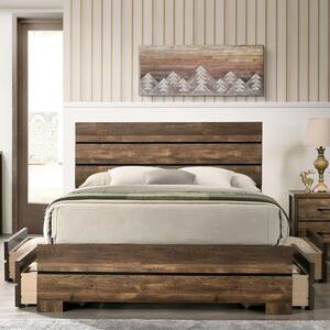 Olala Brown Wood Frame Queen Platform Bed with 4 Drawers and Care Kit