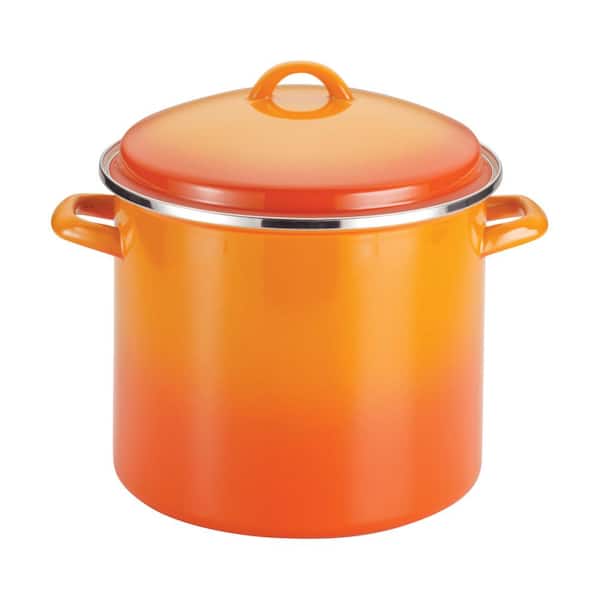 Rachael Ray Classic Brights 12 qt. Steel Stock Pot in Orange Gradient with Lid