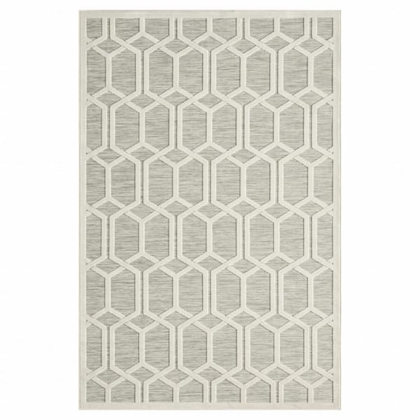 HomeRoots Gray, Ivory 5 ft. x 7 ft. Woven Polypropylene Rectangle Indoor/Outdoor Area Rug