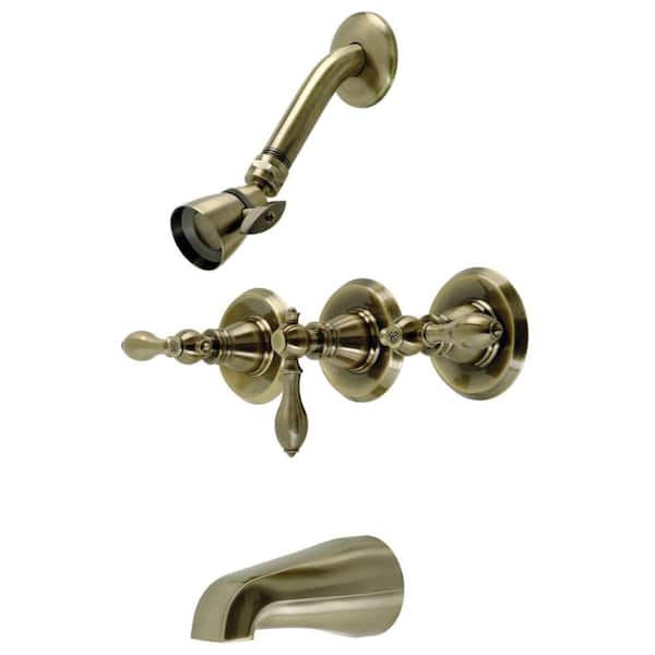 Kingston Brass American Triple Handle 1-Spray Tub and Shower Faucet 2 GPM with Corrosion Resistant in. Antique Brass