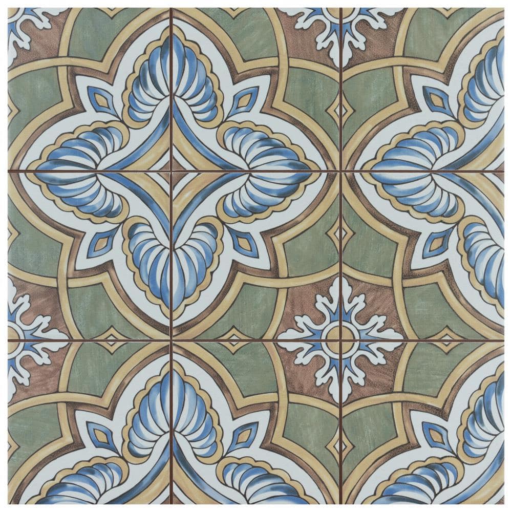 Harmonia 13" x 13" Green and Blue Ceramic Patterned Tile