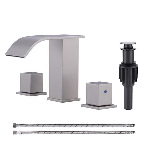 AVITAS 8 in. Widespread Double Knob Waterfall Bathroom Faucet with Pop-Up Drain in Spot Resist Brushed Nickel