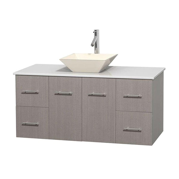 Wyndham Collection Centra 48 in. Vanity in Gray Oak with Solid-Surface Vanity Top in White and Bone Porcelain Sink