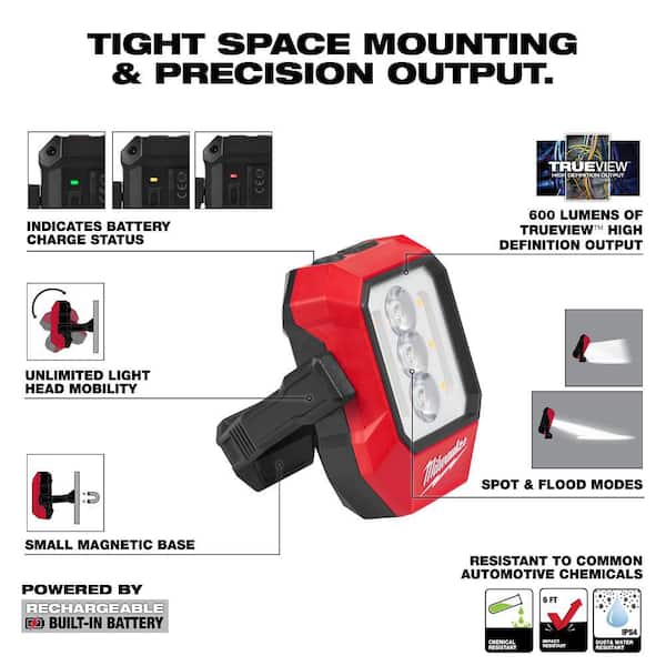 600 Lumen USB C Rechargeable Free Standing Pivoting Task Light with Spot Mode