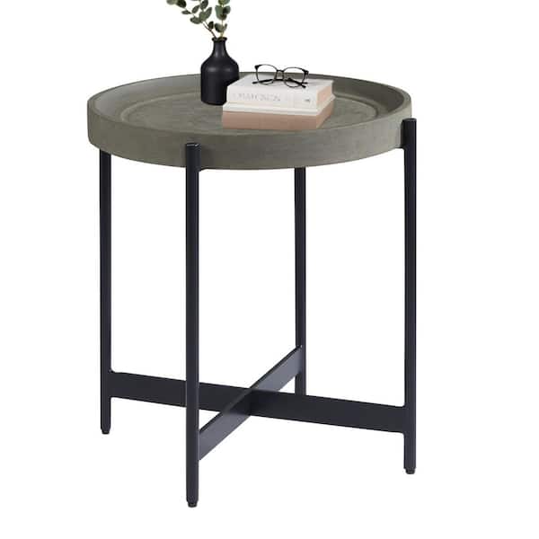 Alaterre Furniture Brookline 20 in. Gray Round Wood with Concrete-Coating End Table
