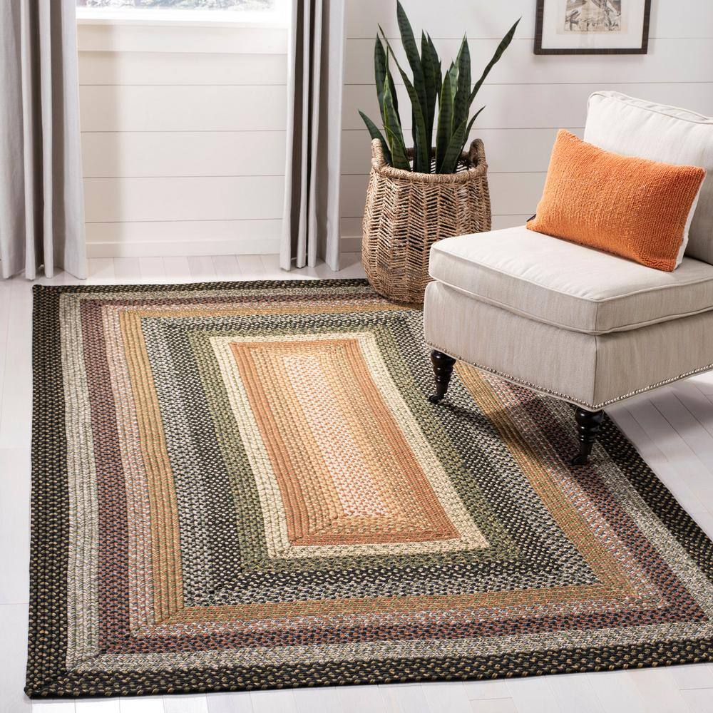 Handmade Blue and Multi Oval Braided Rug, 6' x 9'
