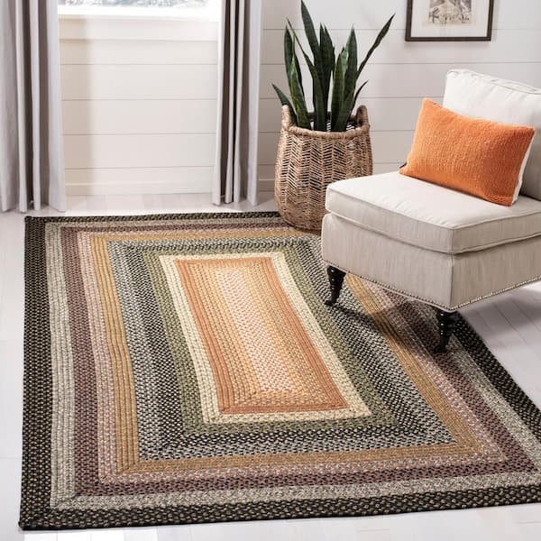 Braided Multi Machine 6 ft. x 8 ft. Machine Washable Border Interlaced Area Rug