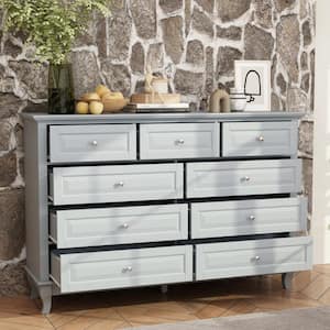 9-Drawer Gray Wood Dresser Bedroom Storage Cabinet Modern Style 37 in. H x 55.1 in. W x 15.7 in. D