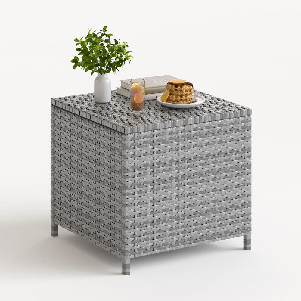 Alexandia Outdoor Wicker Side Table Patio Coffee Table with Storage (Gray White, Set of 1) price history on PriceWatchPro