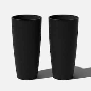 Selena 28 in. Black Plastic Pot Planter (2-Pack)