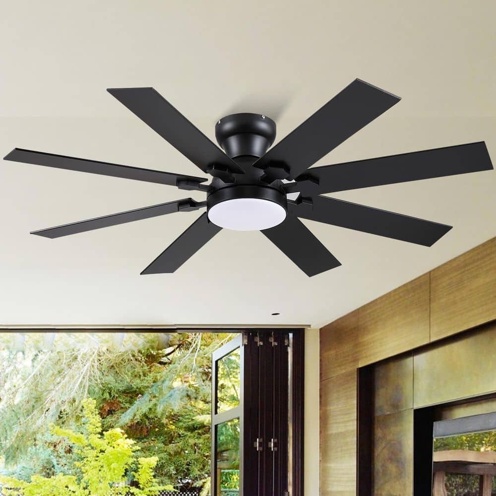 52 in. Indoor Black Modern Flush Mount Ceiling Fan with Remote Control Integrated LED 3CCT Dimmable Noiseless price history on PriceWatchPro