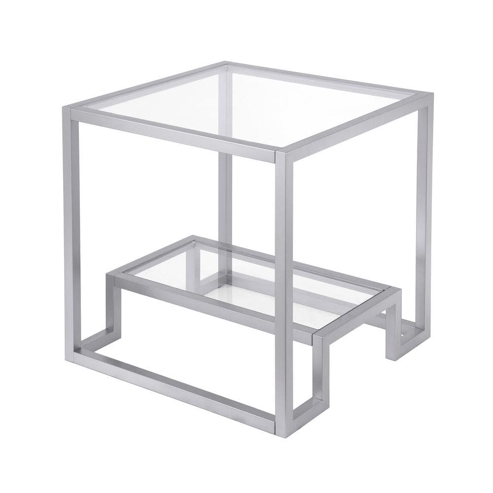 Athena 22'' Square Glass Top Side Table with Metallic Frame