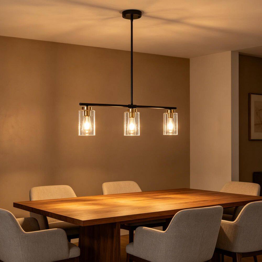 3 Light Black and Brushed Brass Linear Chandelier with Glass Cylinder Shades Pendant Light for Kitchen Island price history on PriceWatchPro