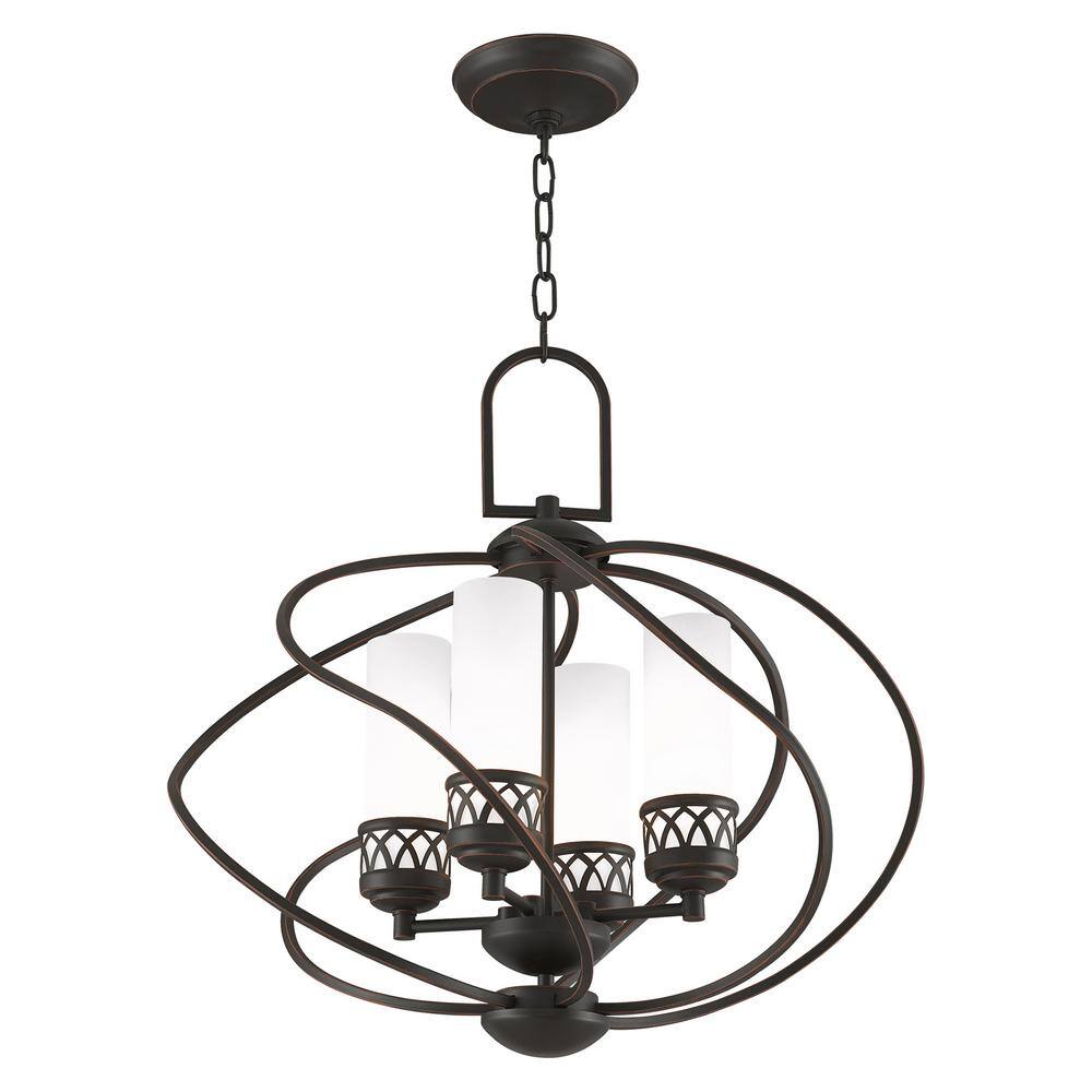 Olde Bronze 4-Light Chandelier with Satin White Glass