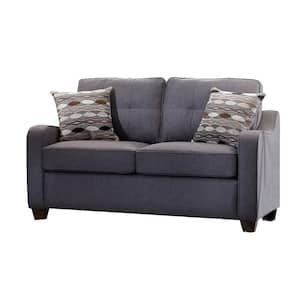 Cleavon II 31 in. Gray Linen Fabric 2-Seats Loveseats with 2 Pillows