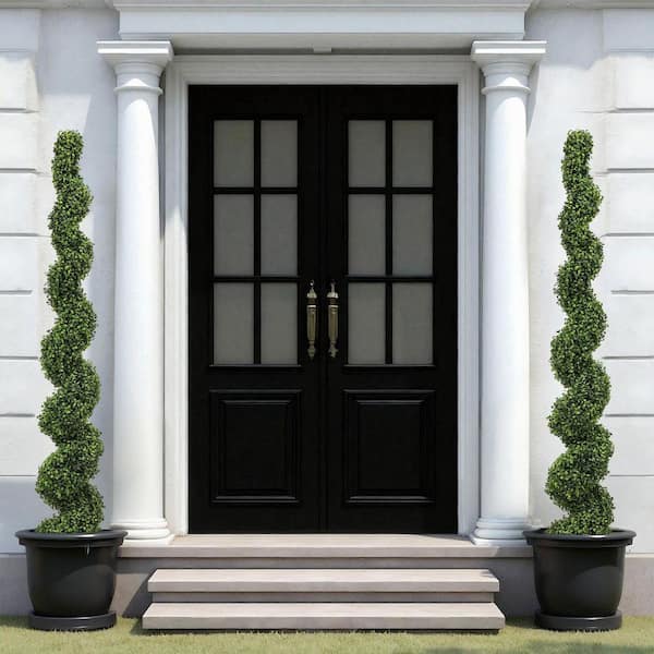 6ft Spiral Topiary Tree Outdoor : Boxwood Twist in Large Pot, 2pcs