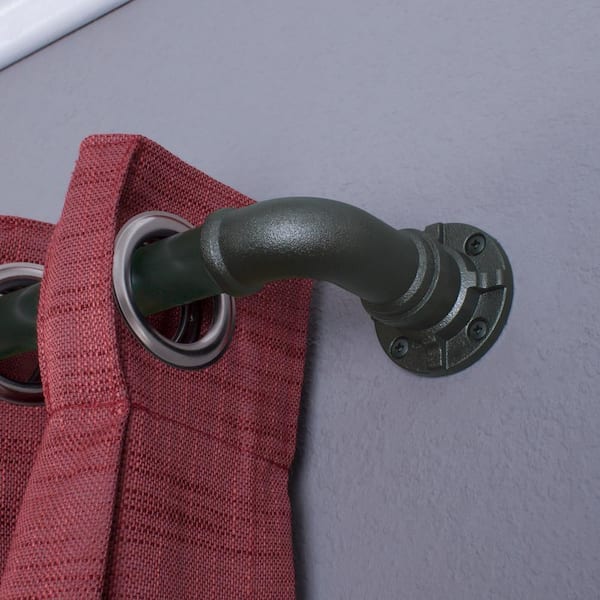 Industrial Wrap Around 36 in. - 72 in. Adjustable Curtain Rod 1 in. in Black with Finial