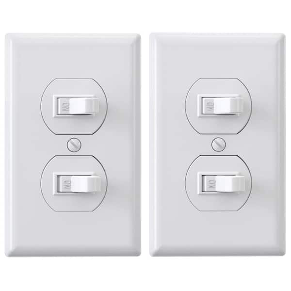 15 Amp Combination 2 Single Pole Toggle Switches, Wall Plate Included, White (2-Pack)