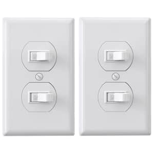 15 Amp Combination 2 Single Pole Toggle Switches, Wall Plate Included, White (2-Pack)