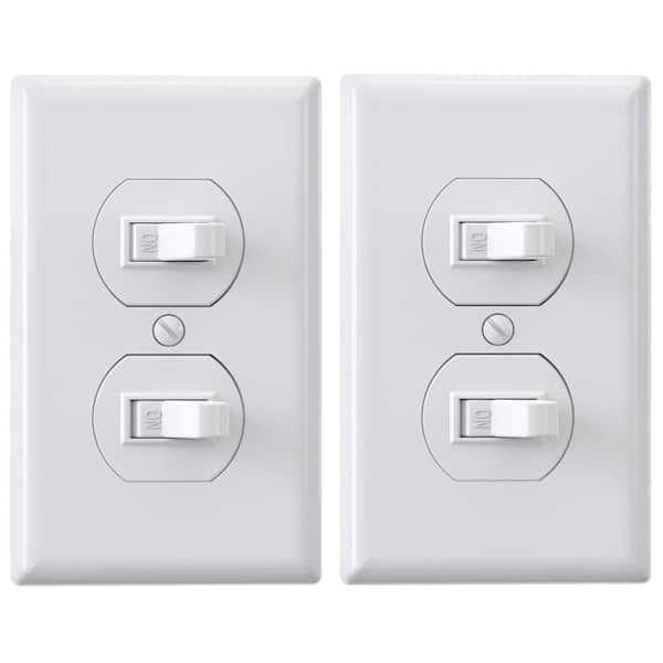 ELEGRP 15 Amp Combination 2 Single Pole Toggle Switches, Wall Plate Included, White (2-Pack)