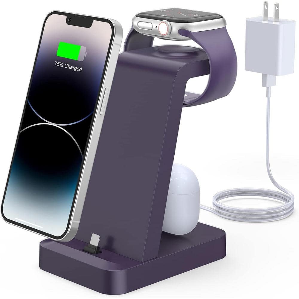 Etokfoks Silver New Charging Station for iPhone - 3 in 1 Wireless Charger  Stand for Apple Watch Series for iPhone with Adapter MLPH007LT557 - The  Home Depot