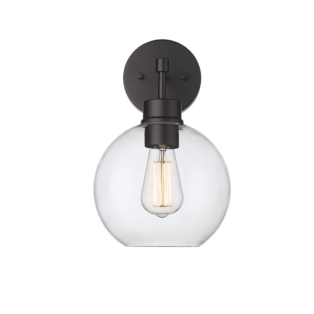 Basin 8 in. 1-Light Powder Coat Black Outdoor Wall Sconce in Clear Glass price history on PriceWatchPro