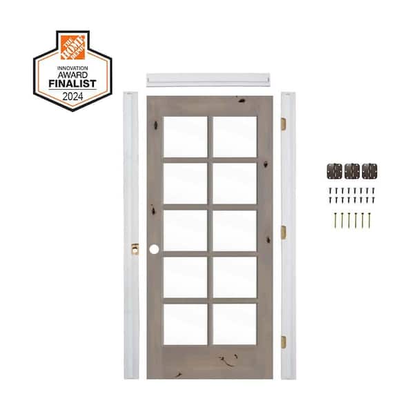 DIY RTA Kit 36 in. x 80 in. Right-Hand 10-Lite Clear Glass Grey Stain Alder Wood Single Ready To Assemble Interior Door