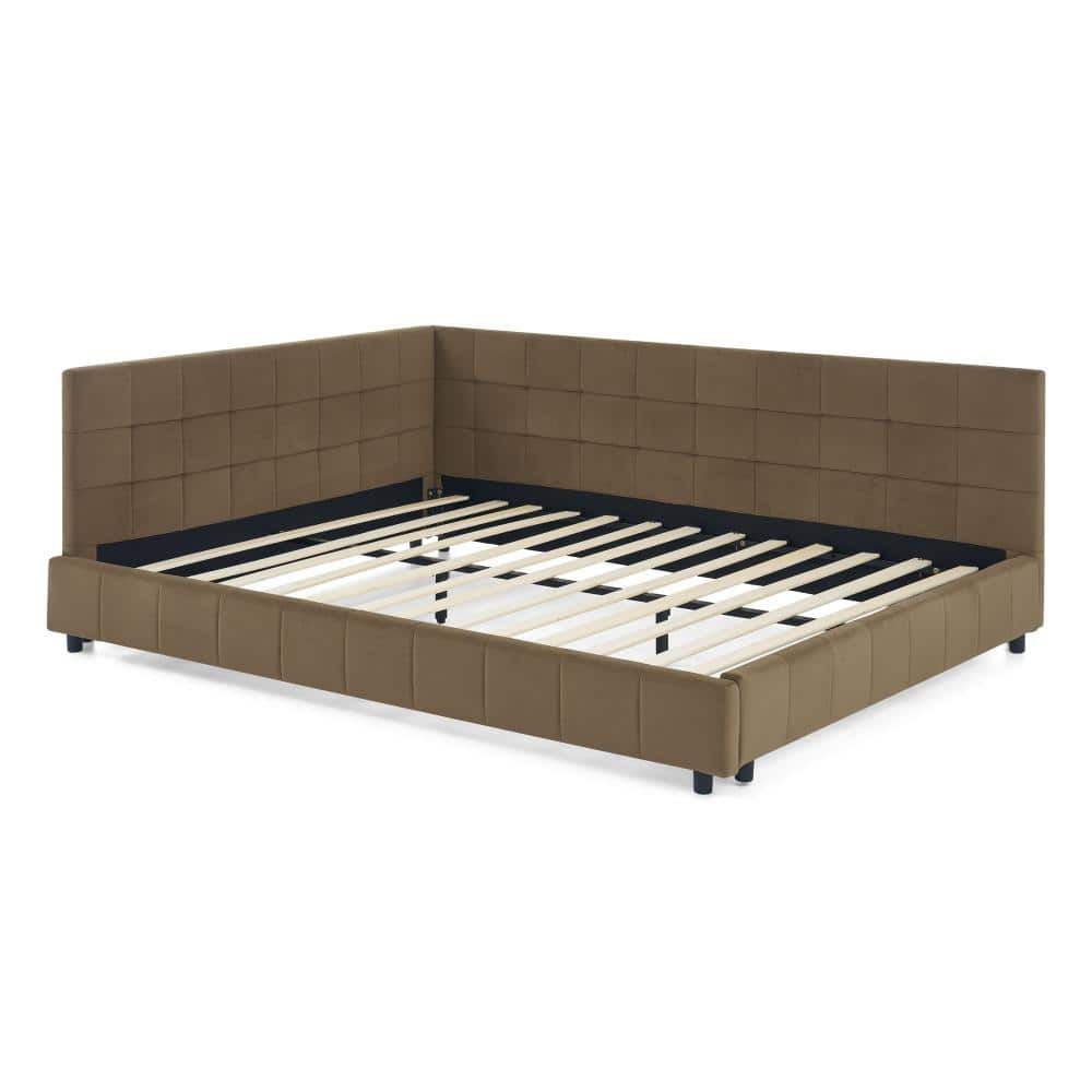 Brown Velvet Queen Daybed with Tufted Backrest and Armrests durable construction easy to install price history on PriceWatchPro