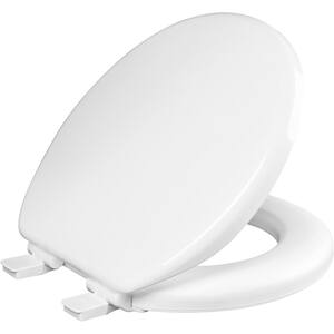 Comfort Cushion with Mr. Clean Round Front Toilet Seat in White Solid Plastic Ring + Antimicrobial