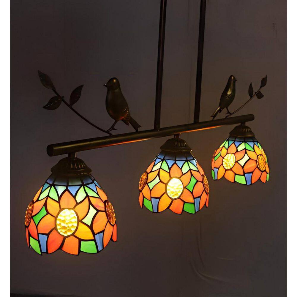 Veloria 3-Light Bronze Tiffany Island Hanging Pendant Light with Multi-Colored Stained Glass Lamp Shade price history on PriceWatchPro