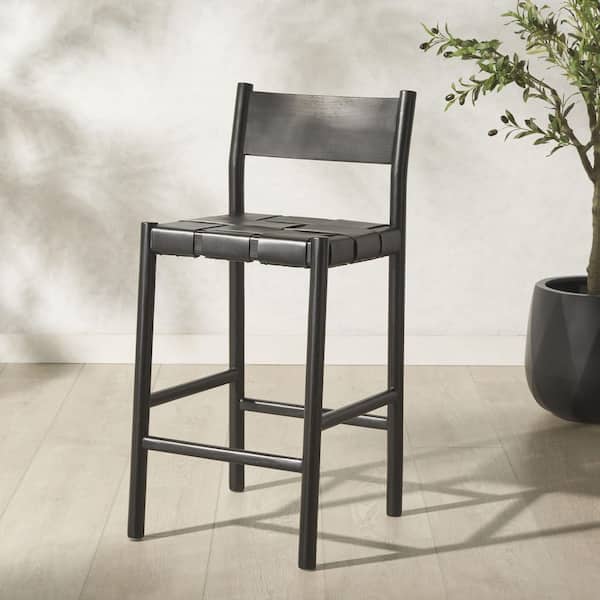 Devnie 25.6 in. H Black/Black Wood Bar Stool