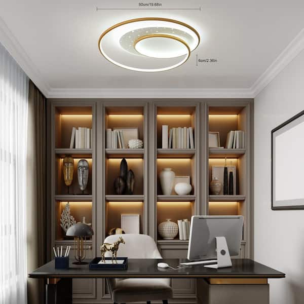 OUKANING 19.68 in. Gold Modern Simple Style Selectable LED Flush