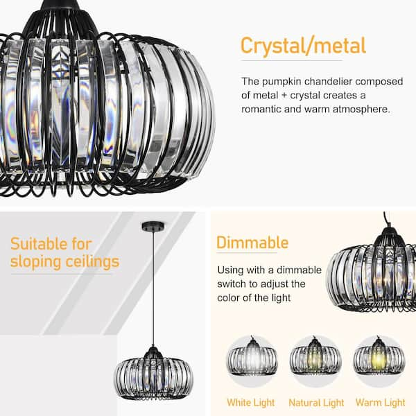 Jushua 1-Light Oblate Black Pumpkin Cylinder Crystal Chandelier, Ceiling Light, Pendant Light