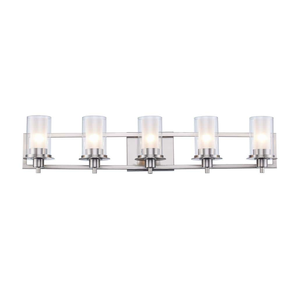 UPC 736916591898 product image for Odyssey 37.75 in. 5-Light Brushed Nickel Bathroom Vanity Light with Frosted Inne | upcitemdb.com