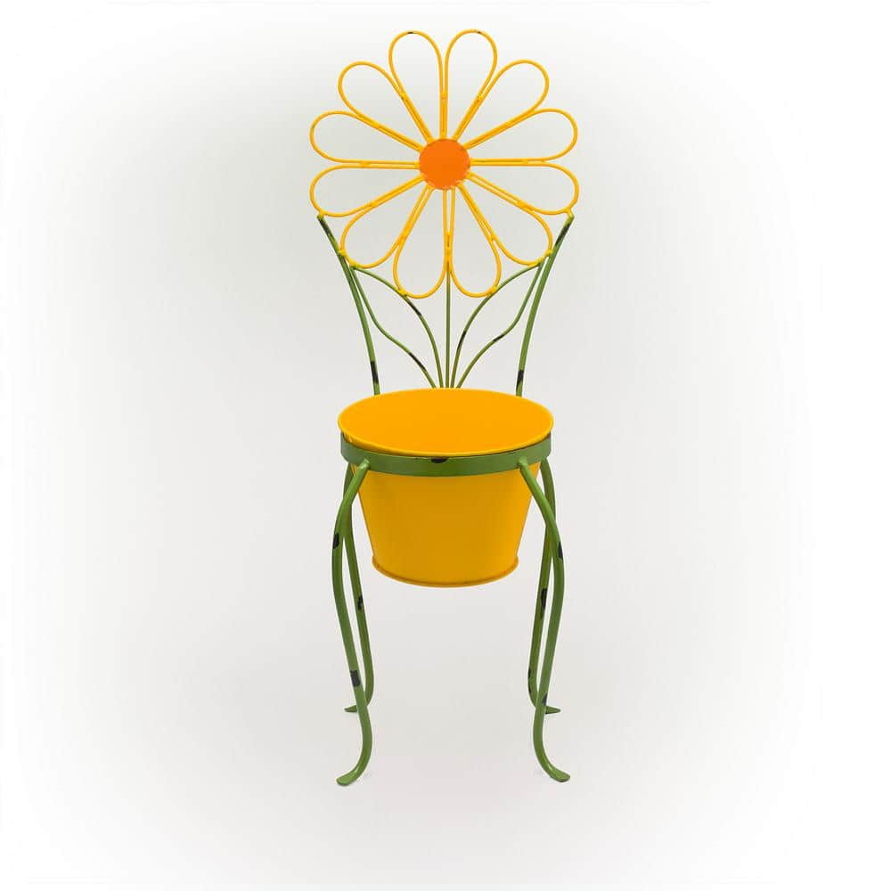 24" Iron Flower Planter Stand Yellow - Alpine Corporation