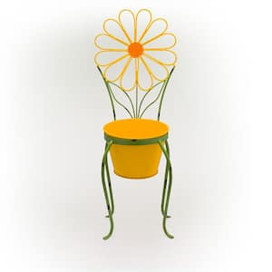 24 in. Tall Yellow Daisy Flower Planter with Stand Decoration Yard Statue
