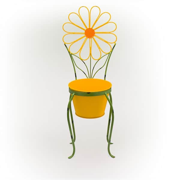 Alpine Corporation 24 in. Tall Yellow Daisy Flower Planter with Stand Decoration Yard Statue