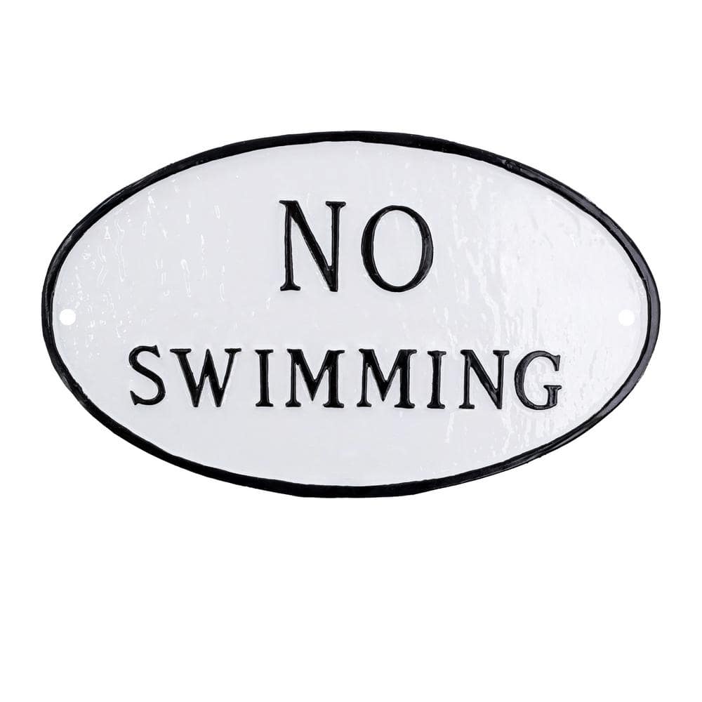 6 in. x 10 in. Small Oval No Swimming Statement Plaque Sign - White/Black product image for price tracking