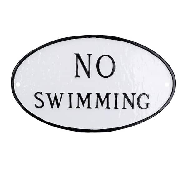 6 in. x 10 in. Small Oval No Swimming Statement Plaque Sign - White/Black