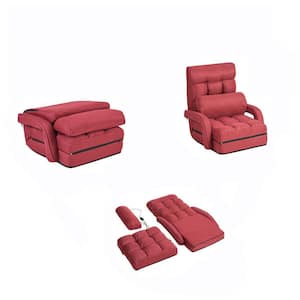Red Adjustable Floor Chair Folding Lazy Sofa Reclining Massage Chair with Pillow