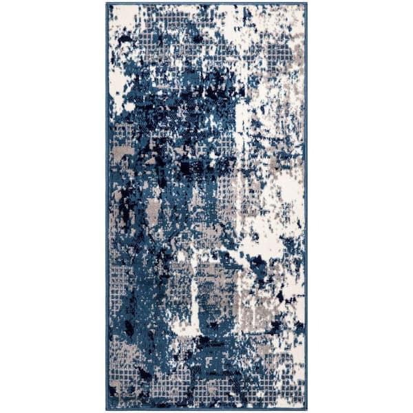 Grafix Navy Blue doormat 2 ft. x 4 ft. Abstract Contemporary Area Rug