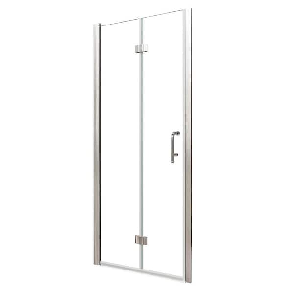 32 in. W x 72 in. H Bifold Semi-Frameless Shower Door in Brushed Nickel with 1/4 in. Clear Glass